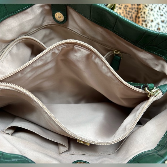 Coach Ashley Croc Embossed Leather Carry-All Hand bag hunter green - Picture 12 of 16